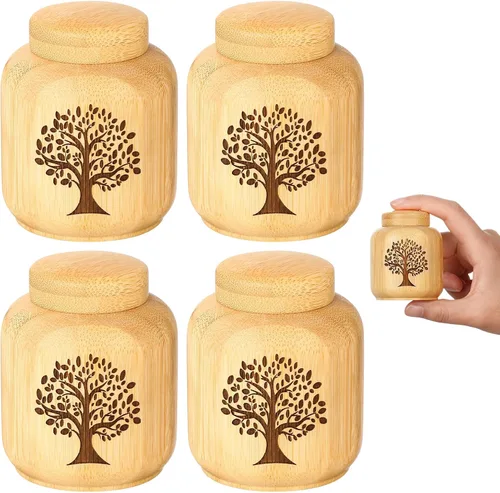 Vista 11 de Pequeños Juegos de Urnas para Cenizas Humanas, Conjunto de 1, Mini Urnas para Cenizas Hechas de Bambú con Patrón de Árbol de la Vida Grabado, Mini