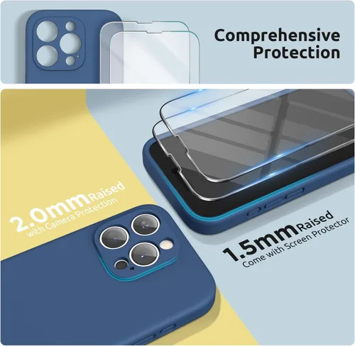 Vista 3 de SURPHY Funda diseñada para iPhone 15 Pro Max con protector de pantalla y cordón, correa de teléfono y funda de silicona líquida para teléfono