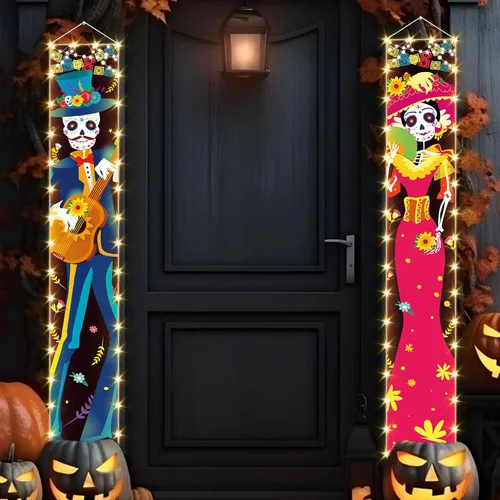 Vista 8 de Cartel iluminado de Feliz Navidad de 71 x 12 pulgadas para puerta, porche, patio, decoración festiva de Navidad, decoración temática de vacaciones