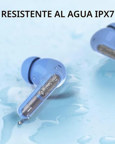 Vista 6 de Auriculares inalámbricos azules P1 PRO, auriculares inalámbricos Bluetooth con micrófonos de llamada clara, ajuste cómodo, IPX7 impermeable, batería