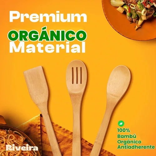 Vista 2 de Riveira Cucharas de madera de bambú para cocinar, 3 piezas, espátula de madera esencial para apartamento, cuchara antiadherente, juego de utensilios