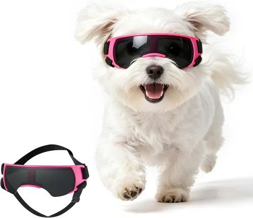 Vista 12 de Paquete de 2 gafas de sol para perros de raza mediana a grande, protección ocular anti-UV con correas ajustables, color plateado Paquete de 2