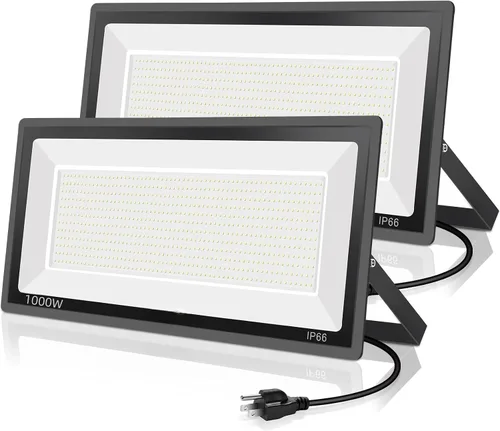 Vista 10 de YANYCN Pack de 3 luces LED de 100 W para exterior, luces de seguridad superbrillantes de 11600 lm con enchufe, luces de inundación IP66 impermeables