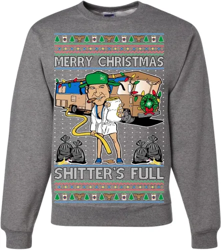 Vista 26 de Wild Bobby Sudadera con gráfico de cuello redondo con texto en inglés "Merry Christmas Shitter's Full Funny Ugly Christmas" Negro (black Hoodie)
