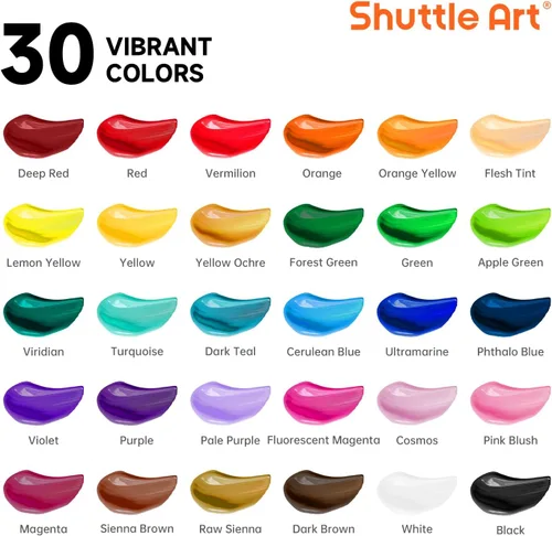Vista 3 de Shuttle Art Juego de 48 pinturas acrílicas, 30 colores de pintura acrílica (36ml) con 10 pinceles, 5 lienzos, 1 cuchillo de pintura, 1 paleta, 1