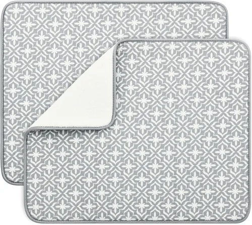 Vista 8 de Estera de secado de platos para cocina, paquete de 2, esteras de drenaje de platos de microfibra ultra absorbente de Subekyu, 19.2 por 15.8 pulgadas