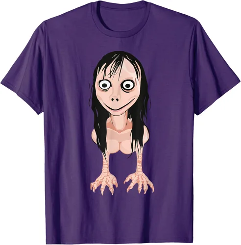 Vista 5 de Momo T Shirt - Camiseta de cara espeluznante - Camiseta de Halloween Momo, Negro, S