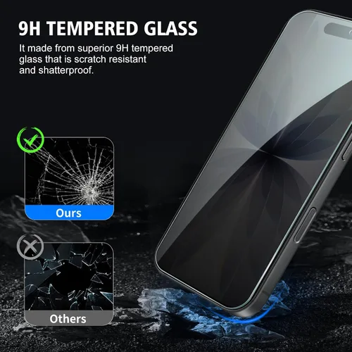 Vista 5 de Paquete de 2+2 protectores de pantalla de privacidad para iPhone 17 con protector de lente de cámara, película de protección de vidrio templado