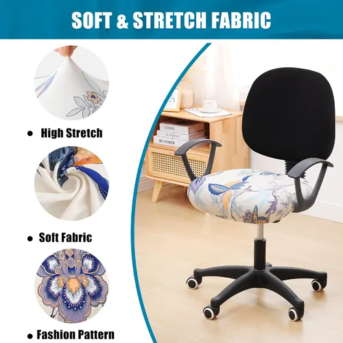 Vista 6 de Smiry Fundas de asiento impresas para silla de computadora de oficina, ajuste elástico, universal para silla giratoria de escritorio, lavables, Beige