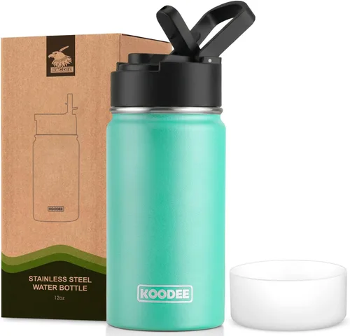 Vista 66 de koodee Botella de agua para niños, botella de agua de acero inoxidable de 12 onzas con aislamiento al vacío para la escuela, botella de agua de boca