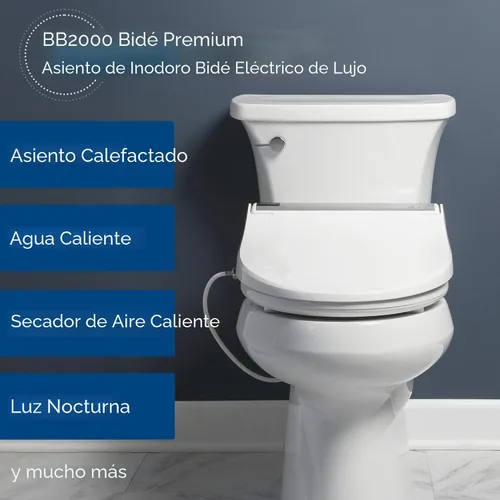 Vista 8 de Bio Bidet BB2000 Bliss - Asiento de inodoro eléctrico con bidé, agua caliente con secador de aire, asiento calefactado con sensor y tapa de cierre