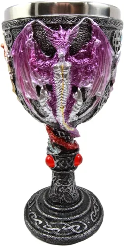 Vista 2 de Ebros Gift Gran rojo azul púrpura noche terror alado Tríada demoníaca dragón bebida vino copa copa cáliz figura 8oz Calabozos y dragones Fantasía