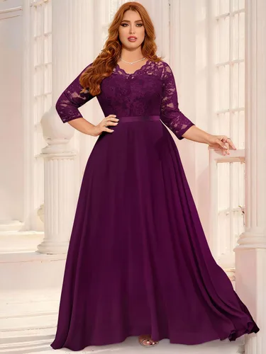 Vista 4 de Miusol Vestido largo formal de encaje floral con cuello en V para mujer, talla grande, para dama de honor, fiesta