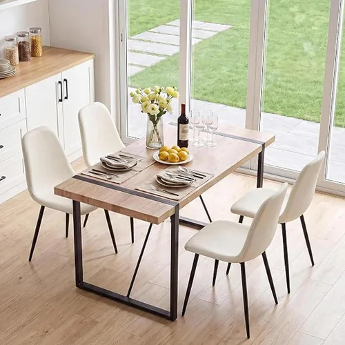 Vista 26 de Juego de mesa de comedor de cristal moderno para 4, juego de mesa de cocina rectangular, juego de mesa de comedor de 5 piezas con 1 mesa de vidrio