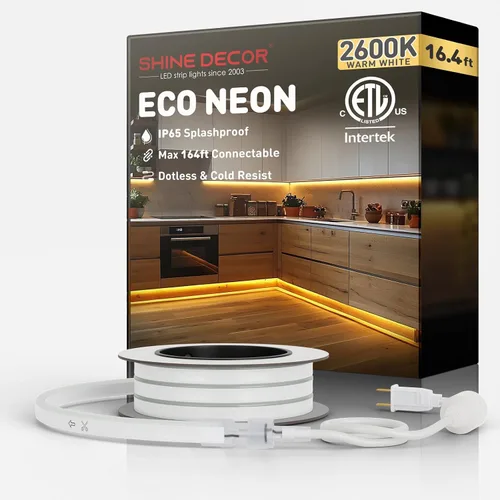 Vista 33 de Shine Decor Tira de luces LED de cuerda AC 120V, tira de neón eco sin puntos de 120LEDs/M, conectable y cortable, ETL IP65 impermeable y resistente