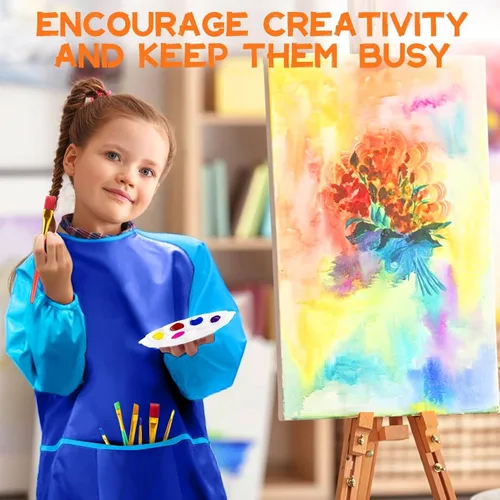 Vista 8 de POPYOLA Juego de pintura acrílica para niños, juego de pintura no tóxica para niños con caballete de mesa, pinturas acrílicas, bata, lienzos