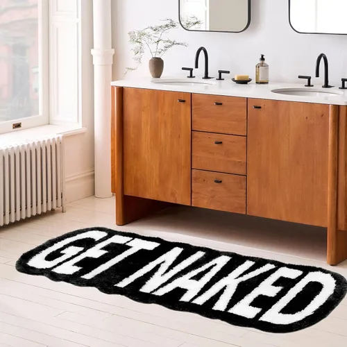 Vista 2 de Get Naked - Alfombra de baño larga, alfombra de baño súper suave y divertida, antideslizante, alfombra blanca y negra, alfombra absorbente de agua