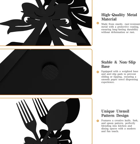 Vista 5 de Soporte de servilletas moderno de pie para mesa, dispensador de servilletas de metal negro, estilo con tema de tenedor y cuchara, adecuado