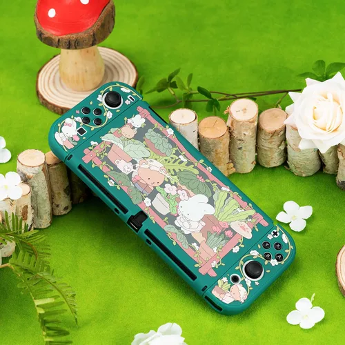 Vista 7 de GeekShare Funda protectora delgada compatible con Nintendo Switch OLED y Joy-Con - Absorción de golpes y antiarañazos Funda para OLED Switch - Bunny