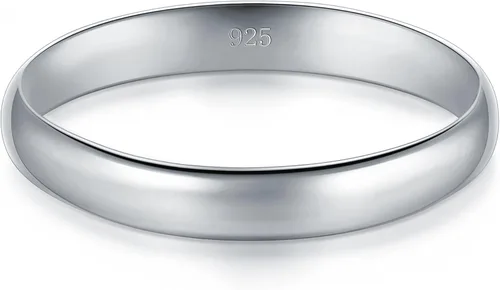 Vista 2 de BORUO - Anillo de matrimonio de plata esterlina 925 con cúpula lisa, resistente al deslustre y cómodo ajuste 2mm, Anillo talla 4-12