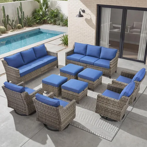 Vista 71 de Belord Sofá de patio exterior acolchado de 3 asientos de lujo de 6 pulgadas Cojín de mimbre marrón/beige de 6 pulgadas