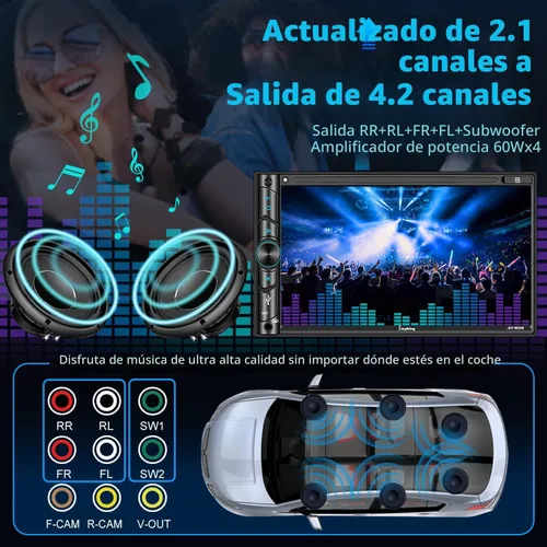 Vista 3 de Estéreo de auto doble DIN compatible con control de voz Apple Carplay - Monitor de pantalla táctil LCD HD de 7 pulgadas, Bluetooth, subwoofer