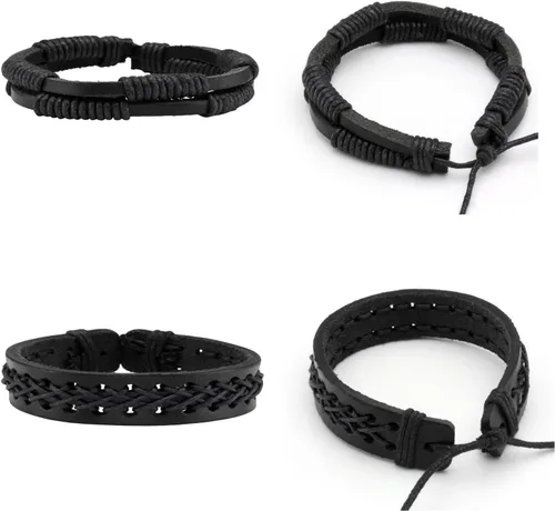 Vista 5 de Milakoo - 10 pulseras de cuero trenzado para hombre y mujer, pulseras de cuentas de madera ajustables