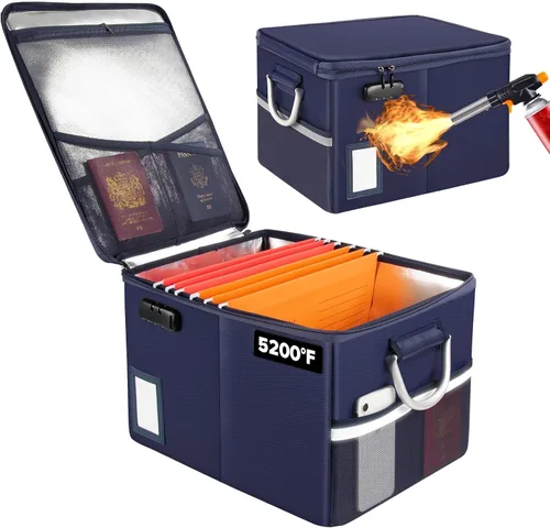 Vista 16 de TOMKID Archivador ignífugo con cerradura, organizador de documentos ignífugo, caja de archivos plegable, archivador con asa para certificaciones