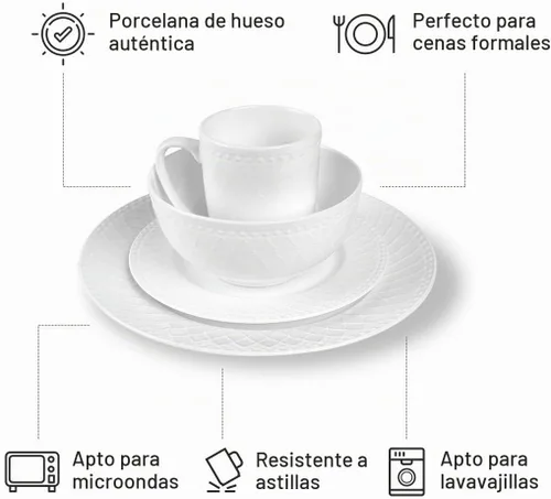 Vista 11 de Stone Lain Alexandria - Juego de vajilla de 16 piezas de porcelana china, blanco