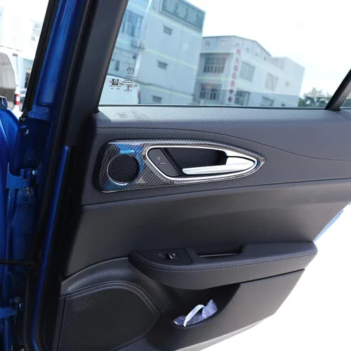 Vista 3 de Adhesivo de plástico ABS para manija de puerta interior de automóvil para Alfa Romeo Giulia 2017-2020 Accesorios de automóvil (fibra de carbono)