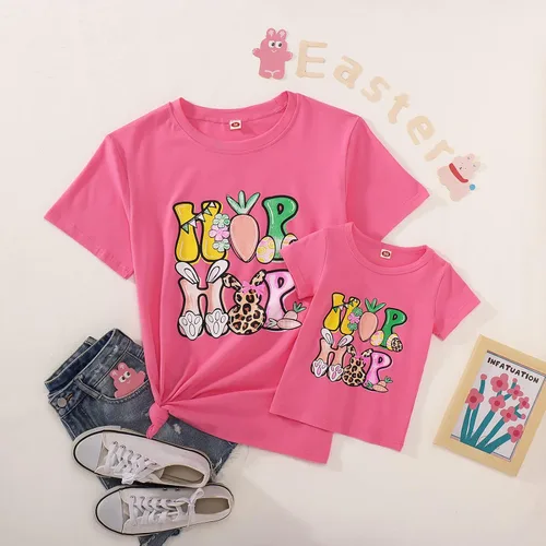 Vista 3 de Mommy and Me - Camiseta de Pascua a juego con divertido conejito Hip Hop, camiseta de manga corta para madre e hija