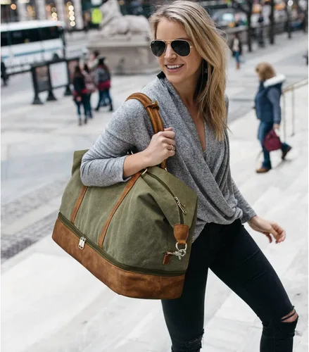 Vista 7 de S-ZONE Bolsas de fin de semana para mujeres y hombres, bolsas de lona de viaje con compartimento para zapatos, bolsa de lona de mano para pernoctar