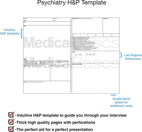 Vista 2 de Psiquiatría H&P Cuaderno de Historia Médica y Física, 100 plantillas médicas con perforaciones