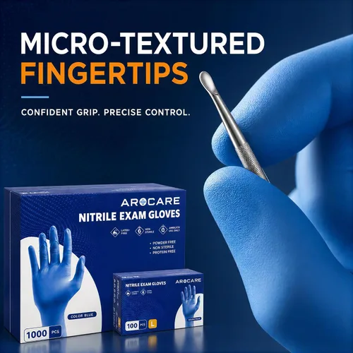 Vista 2 de AroCare Guantes de nitrilo, guantes desechables, cómodos, sin polvo, sin látex, 100-1000 guantes