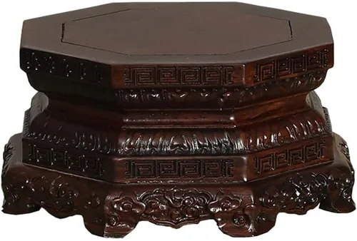 Vista 6 de GOLDY&WENDY Madera Rosewood Lotus Vajra Buda Base Rectangular Tallado Artesanía Pedestal
