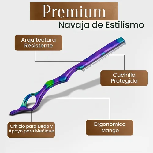Vista 6 de Facón - Navajas para cortar el cabello - Juego profesional de navajas para peinado con 11 cuchillas de repuesto, herramienta de corte de cabello