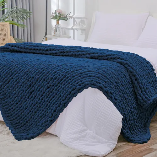 Vista 24 de Bigacogo - Cobija de punto grueso de 40 x 40 pulgadas, de felpilla, 100% tejida a mano, cobija pequeña de punto trenzado suave y grueso, con nudo