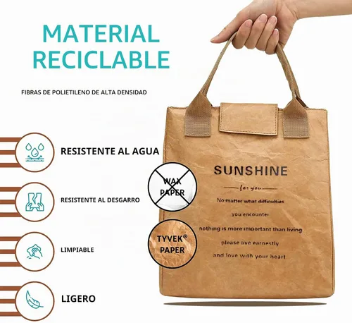 Vista 6 de Lonchera reutilizable para mujeres y hombres, fácil de limpiar, aislada, resistente al agua, forro térmico y telas duraderas, diseño simple, marrón