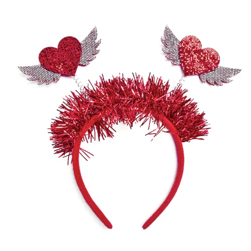 Vista 7 de ROMODIYA Diadema de corazón para el día de San Valentín, bandas para el cabello con lentejuelas de corazón rojo con purpurina, accesorios