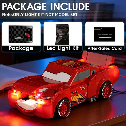 Vista 3 de Juego de luces LED para Lego 77255 Lightning McQueen, kit de luz compatible con el modelo de bloques de construcción Lego 77255, no incluye el juego