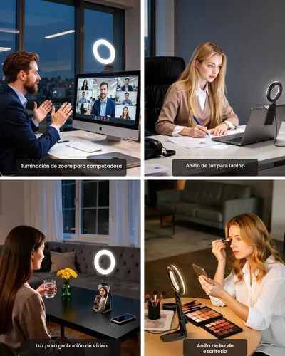 Vista 6 de Evershop Luz de Anillo para Portátil con Clip de Escritorio, Iluminación de Videoconferencia de Computadora Pequeña con Soporte para Teléfono/Cámara