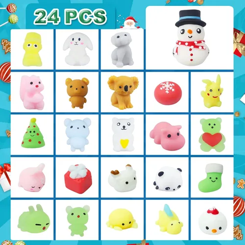 Vista 2 de Calendario de Adviento 2026, cuenta regresiva luminosa de Navidad de Mochi de 24 días, lindo alivio del estrés, juguetes esponjosos, animales