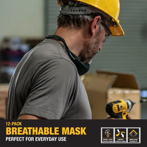 Vista 4 de DEWALT Cooling Black Face Masks, Adjustable Fit & Neck Strap, Breathable Reusable Moisture Wicking, Nose Wire & Ear Adjusters