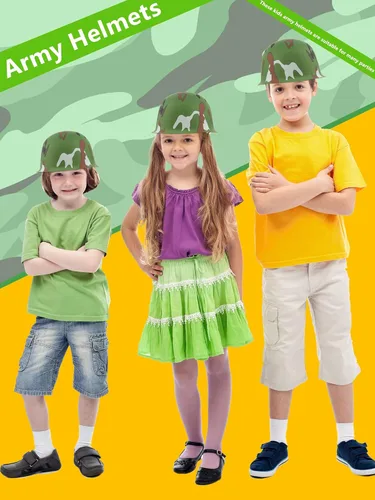 Vista 6 de 24 piezas de casco del ejército para niños, sombreros de camuflaje de plástico, gorra de soldado para adolescentes, accesorios de disfraz