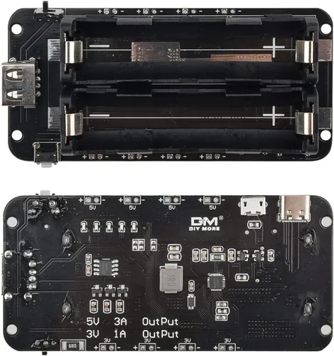 Vista 2 de diymore Soporte de batería 1865O doble Li-ion V8 Escudo de batería Micro USB 5V/3A 3V/1A Power Bank Módulo de carga de batería para Raspberry Pi