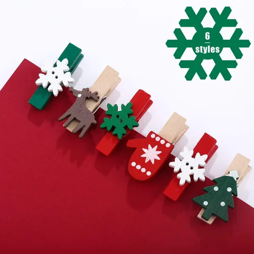 Vista 4 de Boao Clips de madera de Navidad, clips de fotos para árbol de Navidad, guantes de alce, pinzas de nieve para la ropa, clavijas de fotos