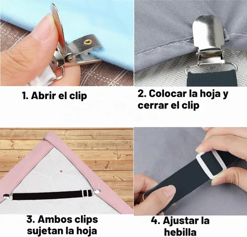 Vista 6 de 10 correas ajustables para sábanas, clips para sábanas, soporte elástico para sábanas bajeras, clips de correas de sábana bajera, tirantes de cierre