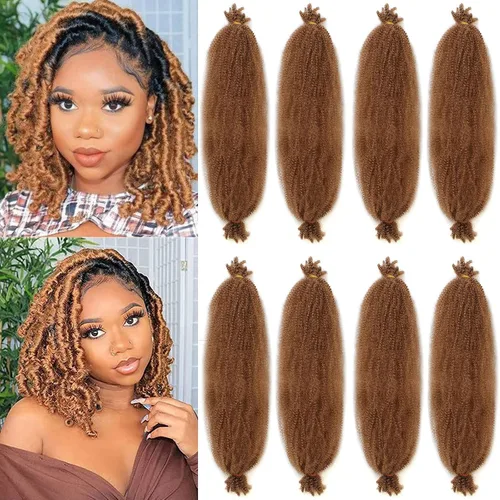 Vista 82 de Cabello de Envoltura Pre-Esponjado de 8 Pulgadas, 3 Paquetes, Cabello Afro Twist Pre-Separado Elástico para Locs, Cabello Afro Twist Negro Natural