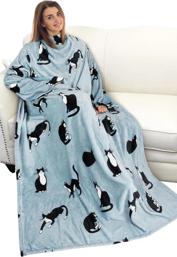Vista 32 de Catalonia Manta con mangas para mujeres y hombres, manta de forro polar Perro gris