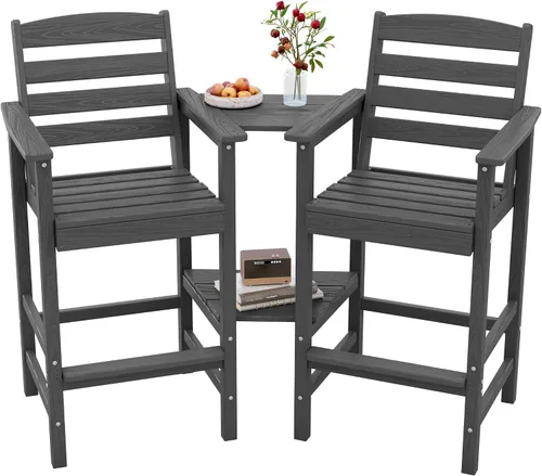 Vista 9 de SERWALL Juego de 2 sillas Adirondack altas Adirondack de gran tamaño, taburetes de bar con altura de barra para exteriores, juego de sillas